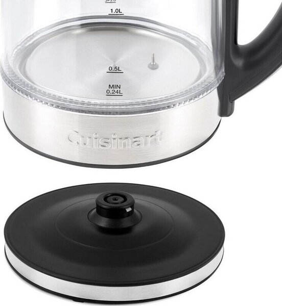 Електрическа кана за вода Cuisinart GK19E Double Glass, 3000W, 1.7 л, 50-100°C, 360° основа, Сензорно управление, Филтър, Индикатор, Инокс/черен