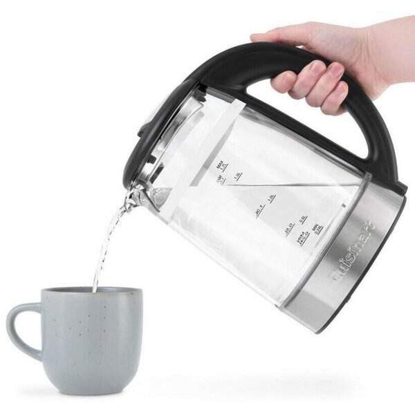 Електрическа кана за вода Cuisinart GK19E Double Glass, 3000W, 1.7 л, 50-100°C, 360° основа, Сензорно управление, Филтър, Индикатор, Инокс/черен