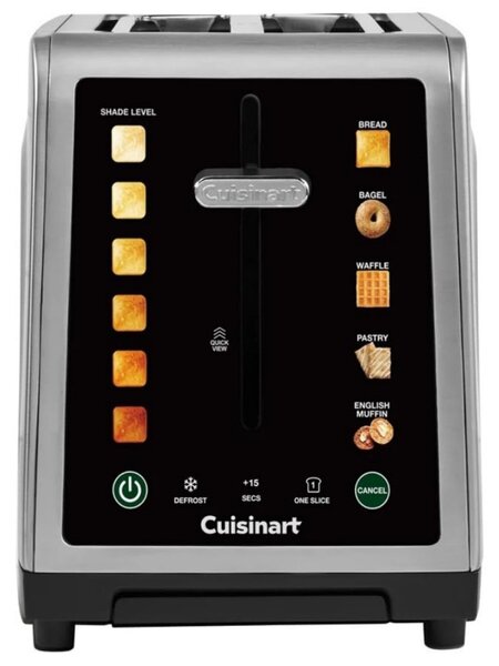 Тостер за хляб Cuisinart SimpliTouch XL RBT2200U, 1000W, 6 степени, 5 програми, Сензорно управление, Автоматично центриране, Инокс/черен
