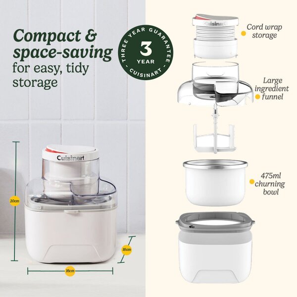 Машина за сладолед Cuisinart Solo Scoops ICEM10E, 25W, 475 мл, До 8 топки сладолед, Бял