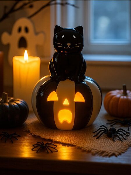 Sinsay - Керамична LED настолна лампа с Halloween мотив - черeн