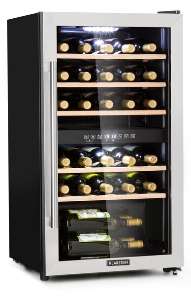 Klarstein Vinamour 29D, охладител за вино, 2 зони, 80 л, 29 бутилки, 5 - 22 °C, сензорно управление