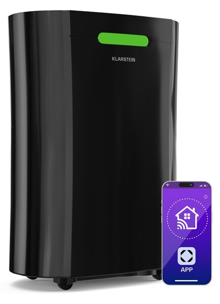 Klarstein Влагоуловител AeroDry Smart 12, 12 л/ден, 25-30 м², сензор за влажност, управление с приложение, 135 м³/ч