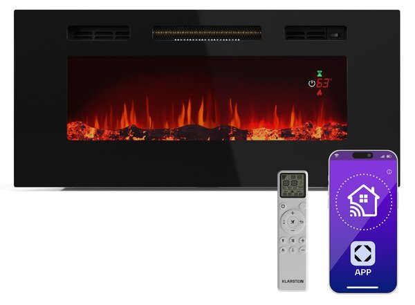 Klarstein Интелигентна електрическа камина Galeras Smart, 2 температурни настройки, 16 - 30°| LED илюзия за пламък, Опция за IOT връзка