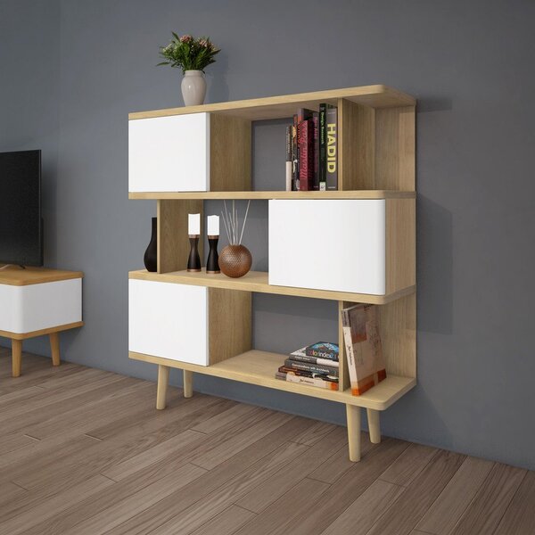 Бял шкаф за книги в дъб 120x130 cm Alana - Støraa