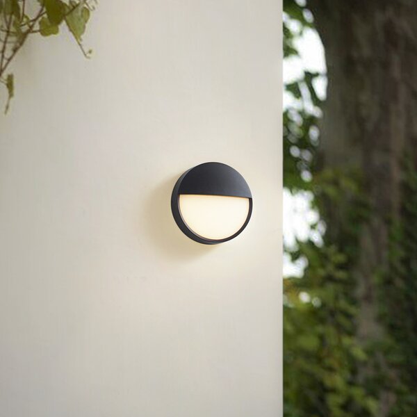Arcchio LED лампа за външна стена Gravo, Ø 25 cm, черна, IP65, Черен, Метал, Модерен