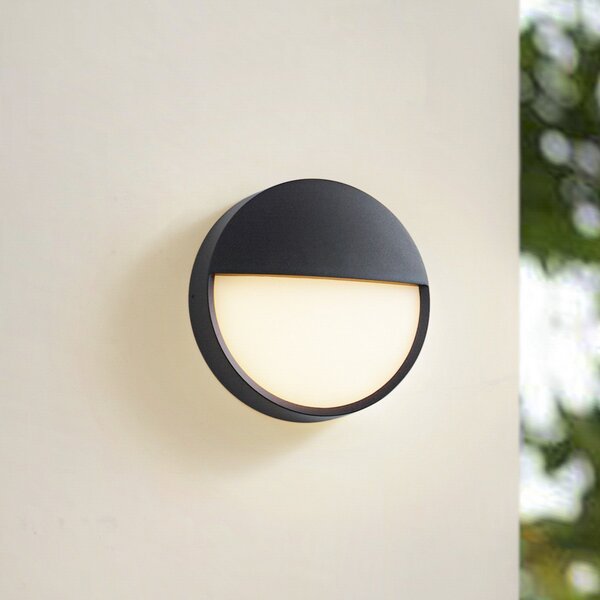 Arcchio LED лампа за външна стена Gravo, Ø 25 cm, черна, IP65, Черен, Метал, Модерен