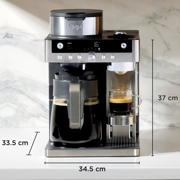 Еспресо машина Ninja Prestige CFN802EU, 1650W, 19 bar, 1.8 л, 10 размера, 3 режима, DualBrew, Nespresso, Инокс
