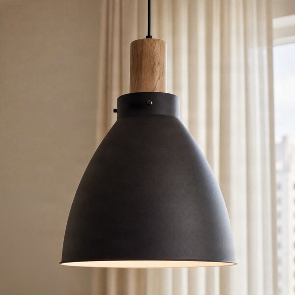 Lindby висяща лампа Trebale, E27, Ø 28 cm, черна, метал, Затъмняване, Черен, Дневна/трапезария, Метал, Скандинавски