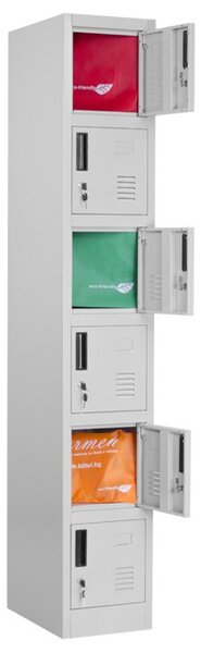 Шкаф Carmen CR-1265 J, 6 рафта, прахово боядисан метал, вентилационен отвор, заключване, дълбочина и височина 450x1850см, сив