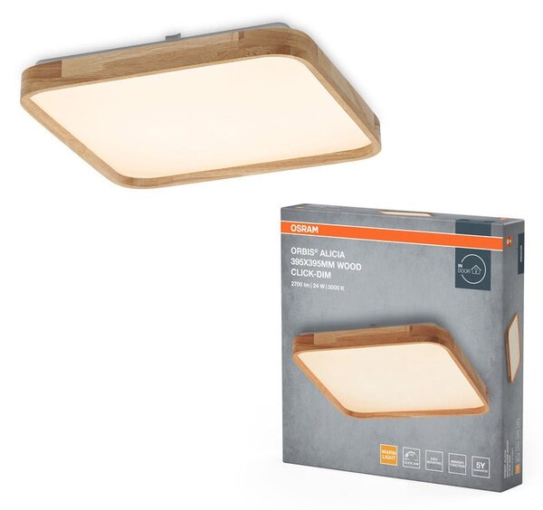 LED плафон Ledvance Orbis Alicia 395mm 830 Click DIM Wood Decor, за таван, 24W, 1600lm, 3000K, кафяв