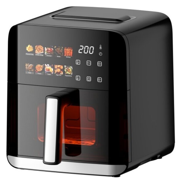 Фритюрник с горещ въздух Oliver Voltz OV51980CE, 1800W, 4 л, 80-200°C, 10 програми, Таймер, Прозорец, LED, Черен