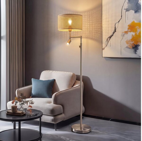 BRILAGI - LED подова лампа CERIA 1xE27/60W/230V + LED/2,1W матов хром/бамбук