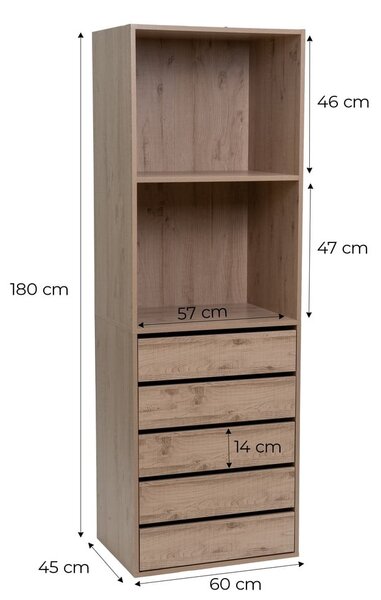 Отворен модулен шкаф от декор от дъб в естествен цвят 60x180x45 cm Modular – Casa Selección