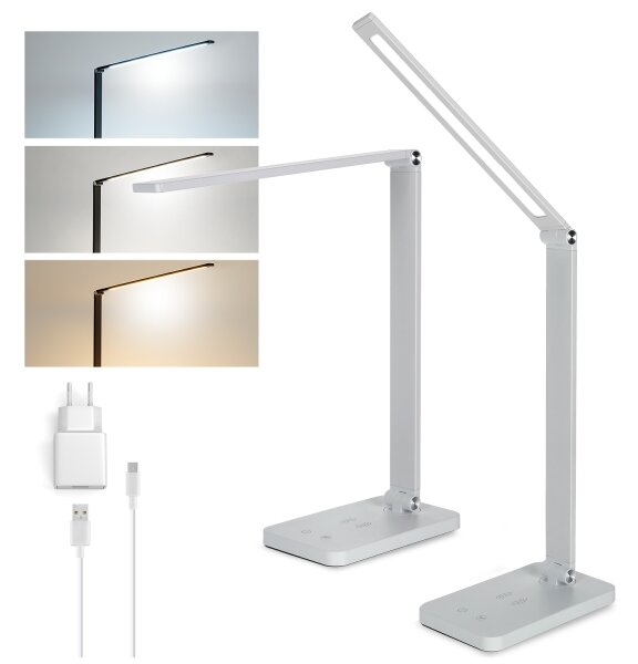 Brilagi - LED димируема настолна лампа с докосване и безжично QI зареждане, LED 7W/5V, 3000/4000/6000K, бяла