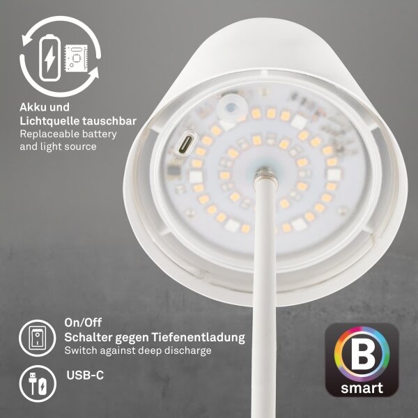 Briloner 7559016-LED RGB St настолна лампа COLORIS 3,5W/5V IP44 2000mAh Wi-Fi Tuya