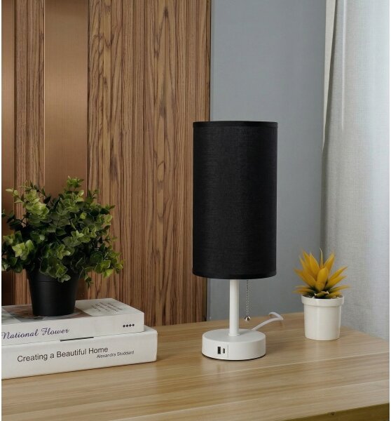 Brilagi - Настолна лампа с USB порт TABLON 1xE27/25W/230V бяла/черна