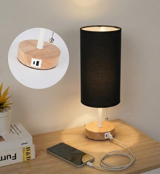 Brilagi - Настолна лампа с USB порт TABLON 1xE27/25W/230V дъб/бяло/черно