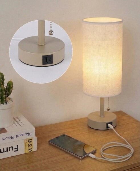 Brilagi - Настолна лампа с USB порт TABLON 1xE27/25W/230V бежова/бяла