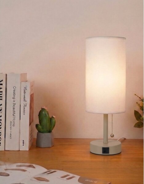 Brilagi - Настолна лампа с USB порт TABLON 1xE27/25W/230V бежова/бяла