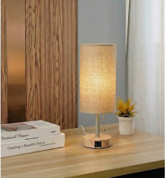 Brilagi - Настолна лампа с USB порт TABLON 1xE27/25W/230V дъб/бежова