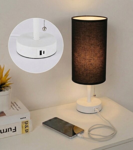 Brilagi - Настолна лампа с USB порт TABLON 1xE27/25W/230V бяла/черна