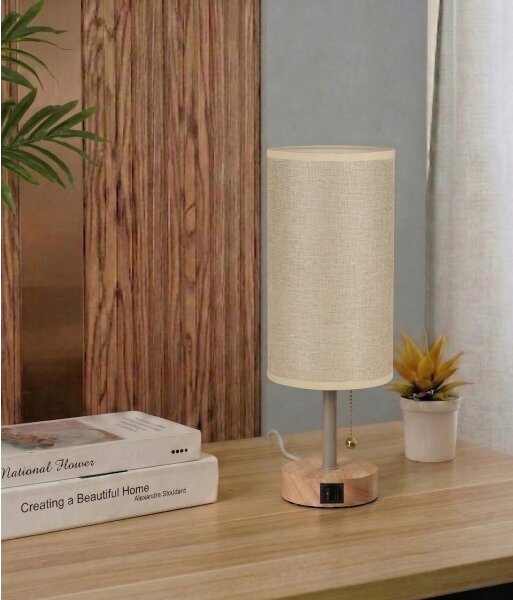 Brilagi - Настолна лампа с USB порт TABLON 1xE27/25W/230V дъб/бежова