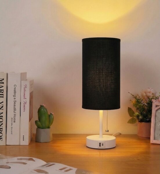 Brilagi - Настолна лампа с USB порт TABLON 1xE27/25W/230V бяла/черна
