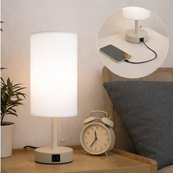 Brilagi - Настолна лампа с USB порт TABLON 1xE27/25W/230V бежова/бяла