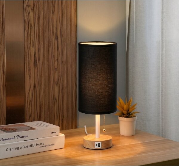 Brilagi - Настолна лампа с USB порт TABLON 1xE27/25W/230V дъб/бяло/черно