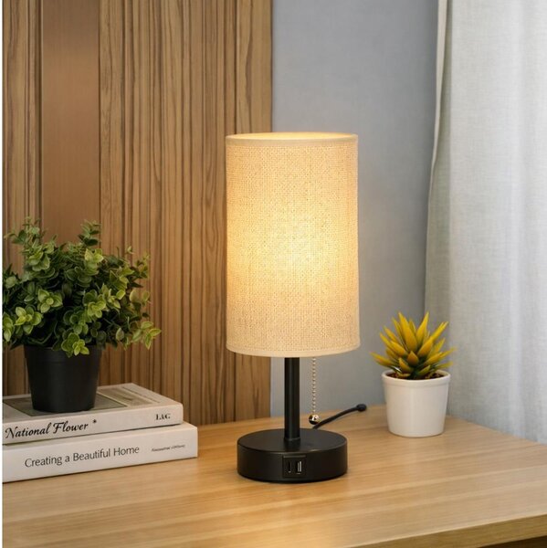 Brilagi - Настолна лампа TABLON с USB порт 1xE27/25W/230V черна/бежова