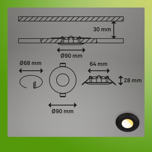 Briloner 7589035-КОМПЛЕКТ 3xLED димируемо вградено таванно осветително тяло за баня KLIRA LED/4,9W/230V IP44 черно