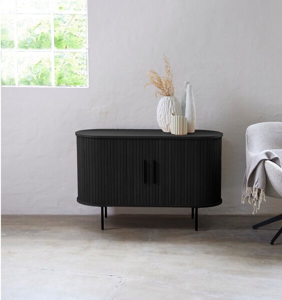 Черен скрин от дъбов декор с плъзгащи се врати 120x76x45 cm Nola – Unique Furniture