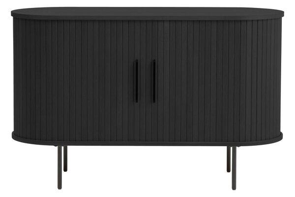 Черен скрин от дъбов декор с плъзгащи се врати 120x76x45 cm Nola – Unique Furniture