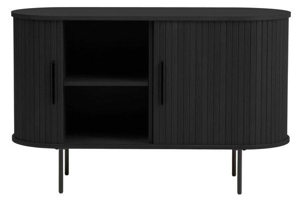 Черен скрин от дъбов декор с плъзгащи се врати 120x76x45 cm Nola – Unique Furniture