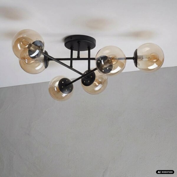 Плафонен полилей MALENA 6xE14/5W/230V кафяв/димно-бежов