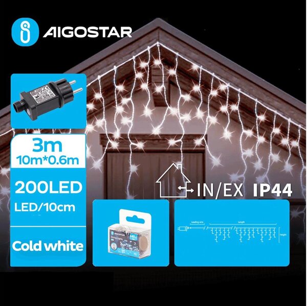 Aigostar - LED Екстериорни Коледни лампички 200xLED/8 функции 13x0,6m IP44 студено бял