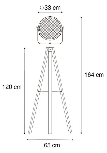 Стоманен триножник за индустриална лампа с дърво с възможност за накланяне - Emado