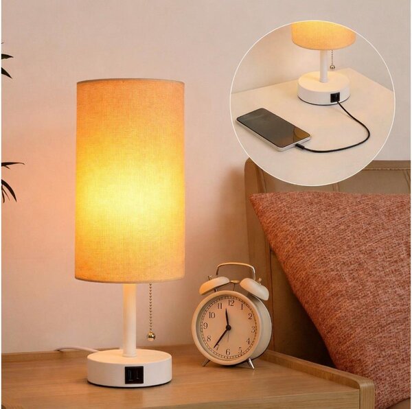 Brilagi - Настолна лампа с USB порт TABLON 1xE27/25W/230V бяла/бежова