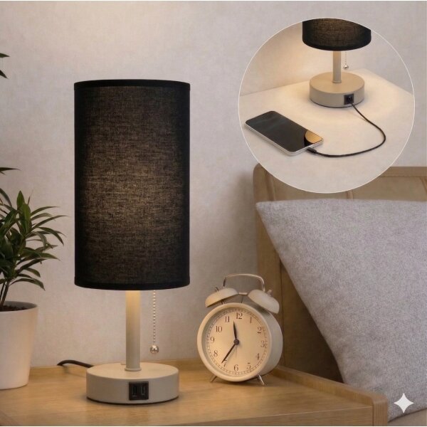 Brilagi - Настолна лампа TABLON с USB порт 1xE27/25W/230V бежова/черна