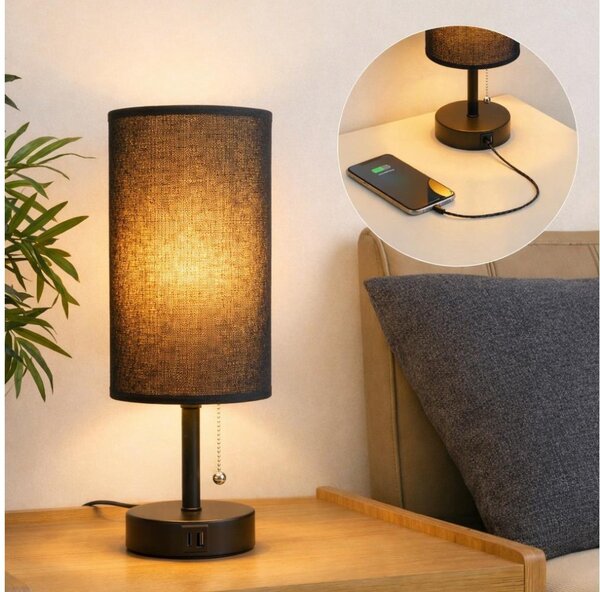 Brilagi - Настолна лампа с USB порт TABLON 1xE27/25W/230V черна