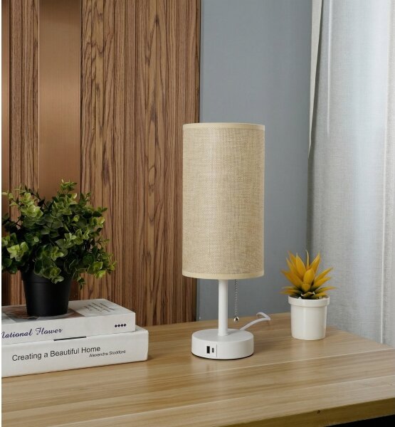 Brilagi - Настолна лампа с USB порт TABLON 1xE27/25W/230V бяла/бежова