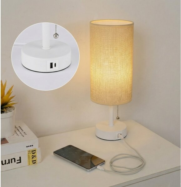 Brilagi - Настолна лампа с USB порт TABLON 1xE27/25W/230V бяла/бежова
