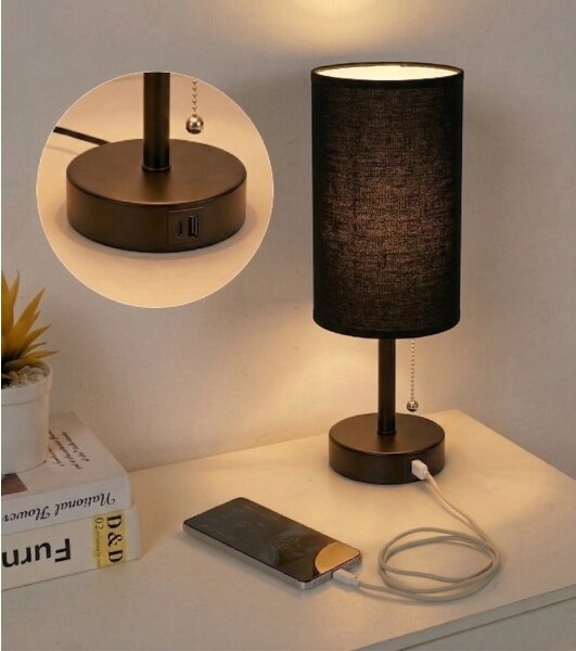 Brilagi - Настолна лампа с USB порт TABLON 1xE27/25W/230V черна