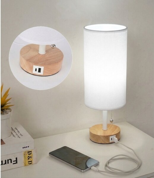 Brilagi - Настолна лампа с USB порт TABLON 1xE27/25W/230V дъб/бяла