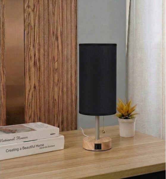 Brilagi - Настолна лампа с USB порт TABLON 1xE27/25W/230V дъб/бежова/черна