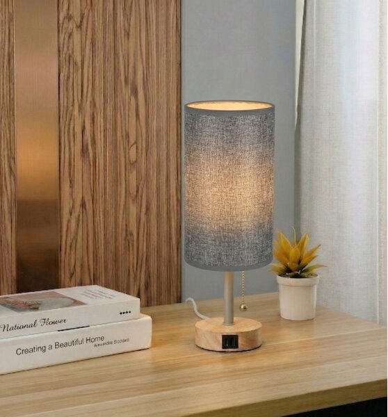 Brilagi - Настолна лампа с USB порт TABLON 1xE27/25W/230V дъб/бежова/сива