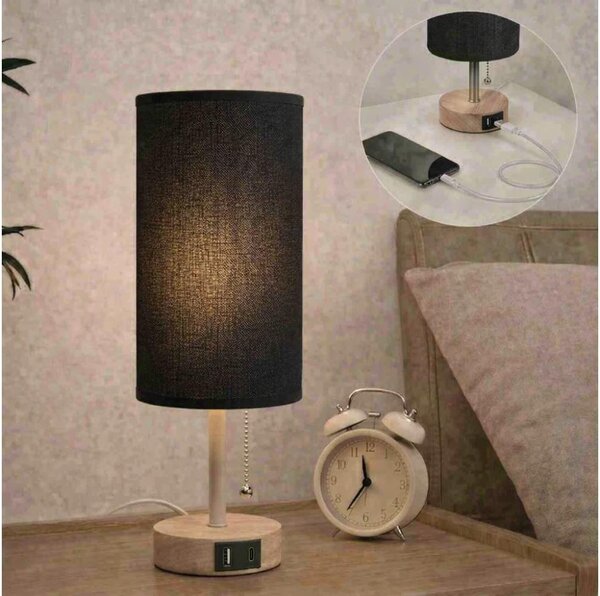 Brilagi - Настолна лампа с USB порт TABLON 1xE27/25W/230V дъб/бежова/черна