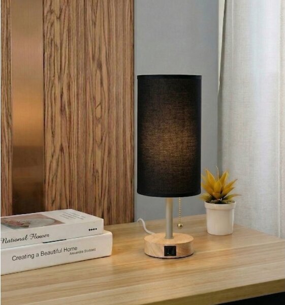 Brilagi - Настолна лампа с USB порт TABLON 1xE27/25W/230V дъб/бежова/черна
