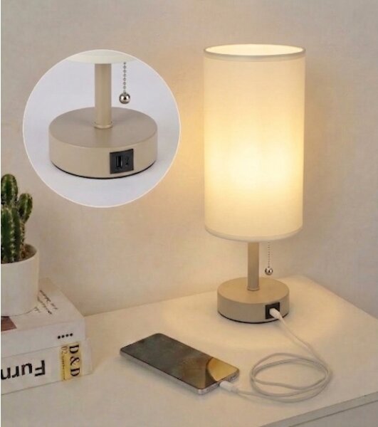 Brilagi - Настолна лампа с USB порт TABLON 1xE27/25W/230V бежова/кремава